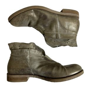 Sundance Metallic Olive Leather Ankle Booties